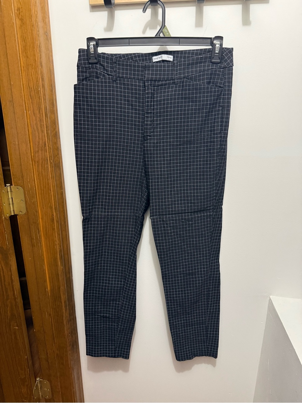 Women’s Black Windowpane Plaid Slim Ankle Dress Pants